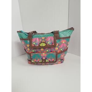 LILY BLOOM Floral Purse Shoulder Tote Large Lime Green Orange Blue Turquoise